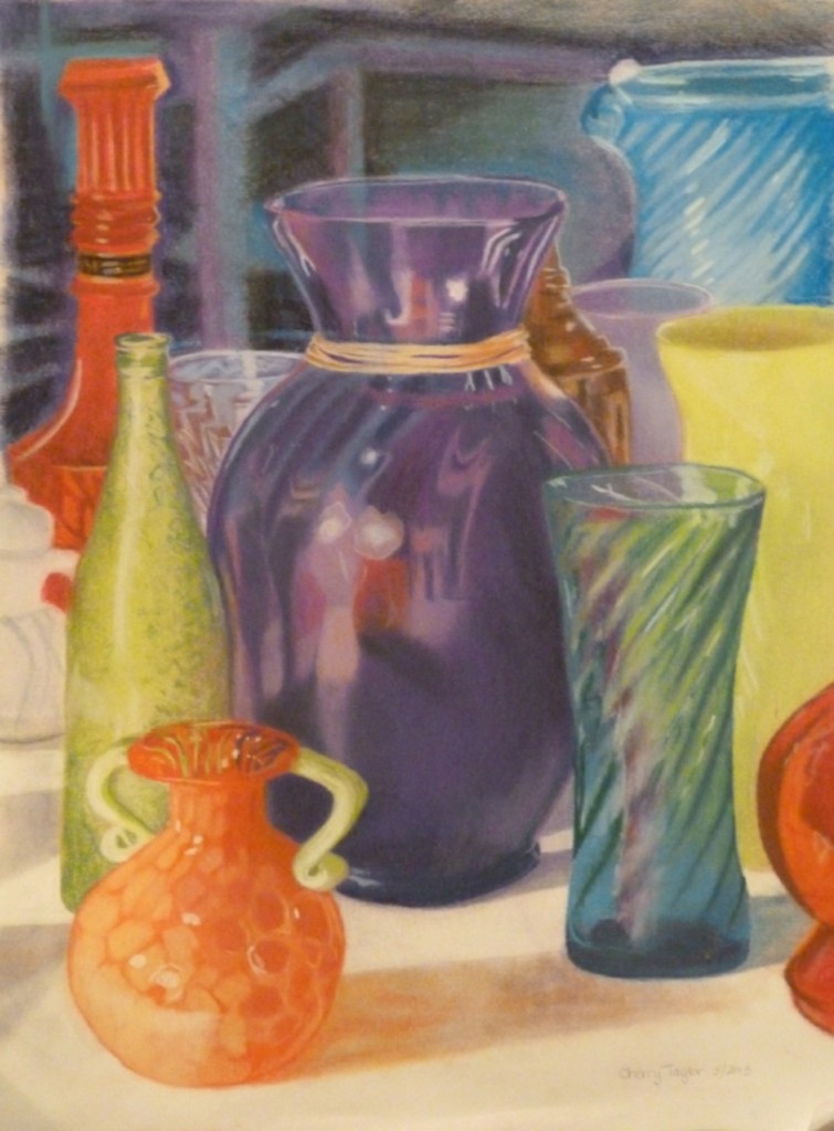 Bottles #2, Conte Crayon, 24" x 18"